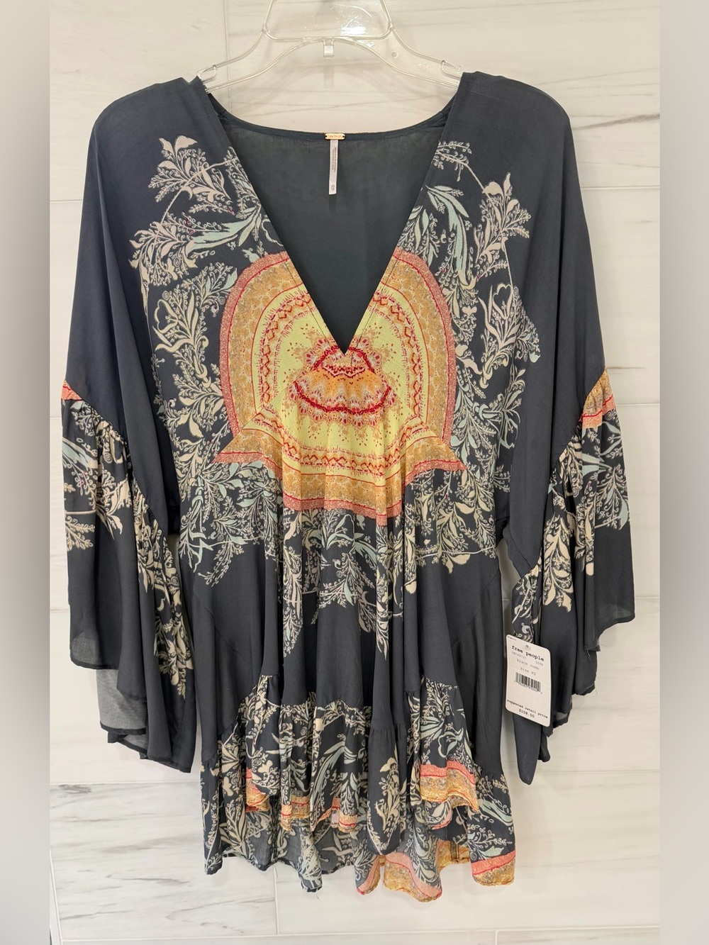 NWT Free People Sunset Dreams Ruffle Tunic Black Combo XS
